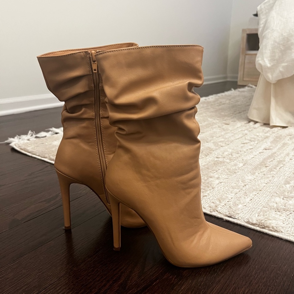Nude Ruched Ankle Boots